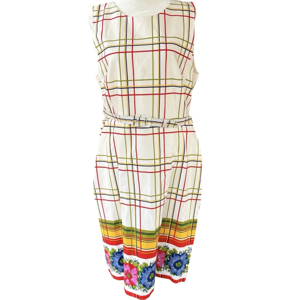 J. Crew Belted Stretch Cotton Floral Border Print Picnic Sheath Dress Womens 14‎